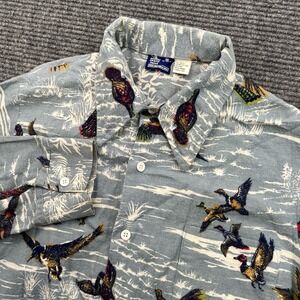 Vintage All Over Water Marsh Bird Scene Men's Medium‎ Sears Point Collar Blue